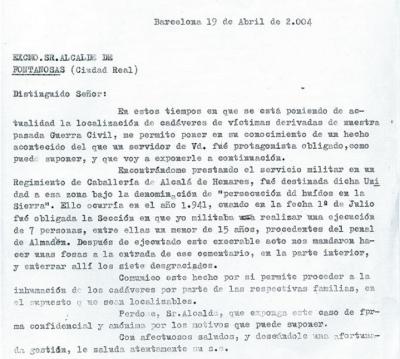 Carta anónima enviada al Sr. Alcalde de Fontanosas (Ciudad Real)