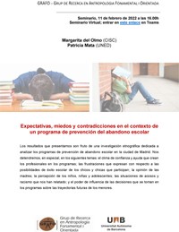 Cartel del seminario Seminario "Expectativas, miedos y contradicciones en el contexto de un programa de prevención del abandono escolar"