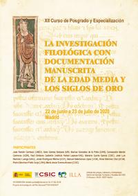 XII Curso de posgrado y especialización: "La investigación filológica con documentación manuscrita de la Edad Media y los Siglos de Oro"